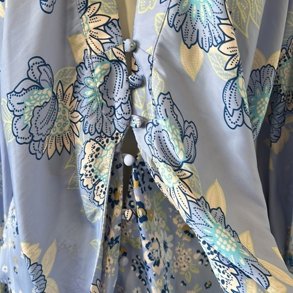 FREE PEOPLE Run Free Blouse Periwinkle Ruffle Floral Long Sleeve Sz S - Picture 8 of 12